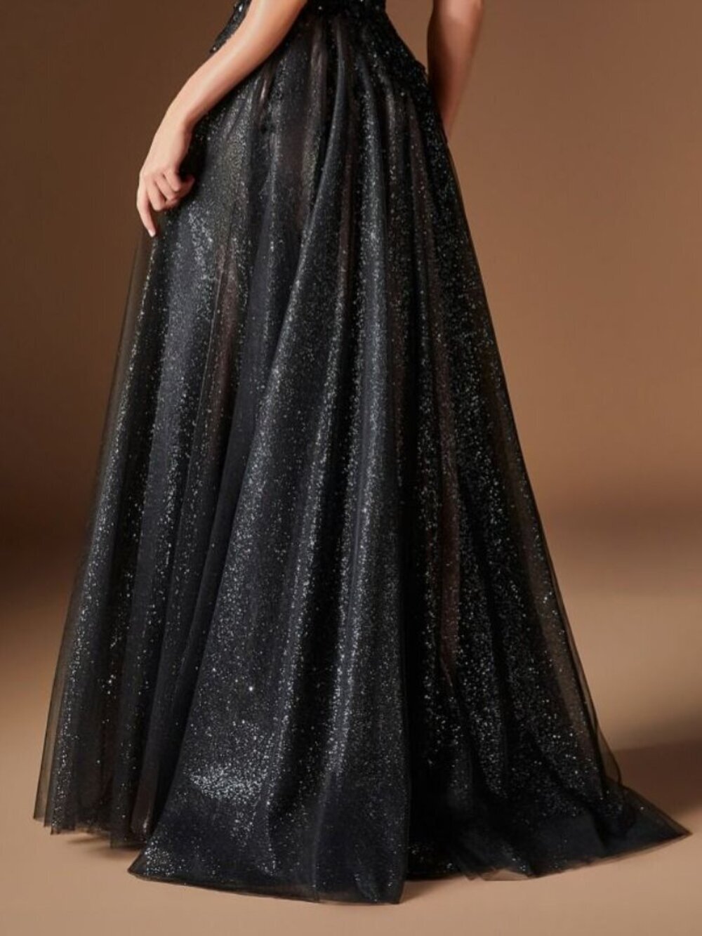 Ladivine Champagne Sleeveless Line Sparkling Prom Floral Motif Gown Evening - Picture 7 of 10